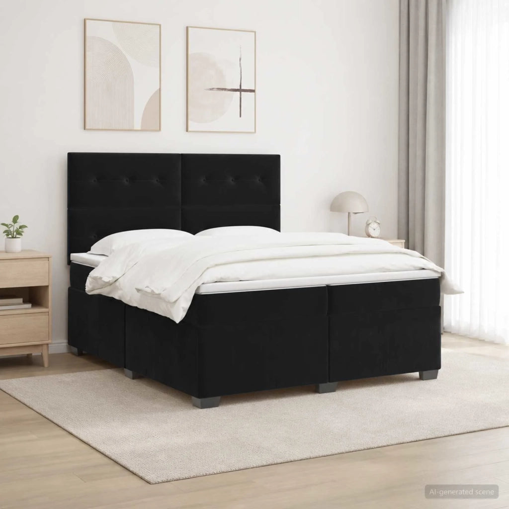 Letto box spring con materasso Nero 200 x 200 cm Velluto 3455176