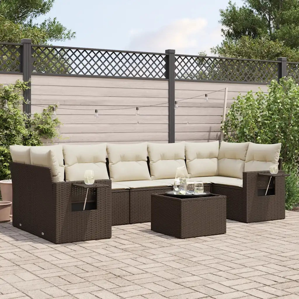 Set Divani da Giardino 8 pz con Cuscini Marrone in Polyrattan 3219942