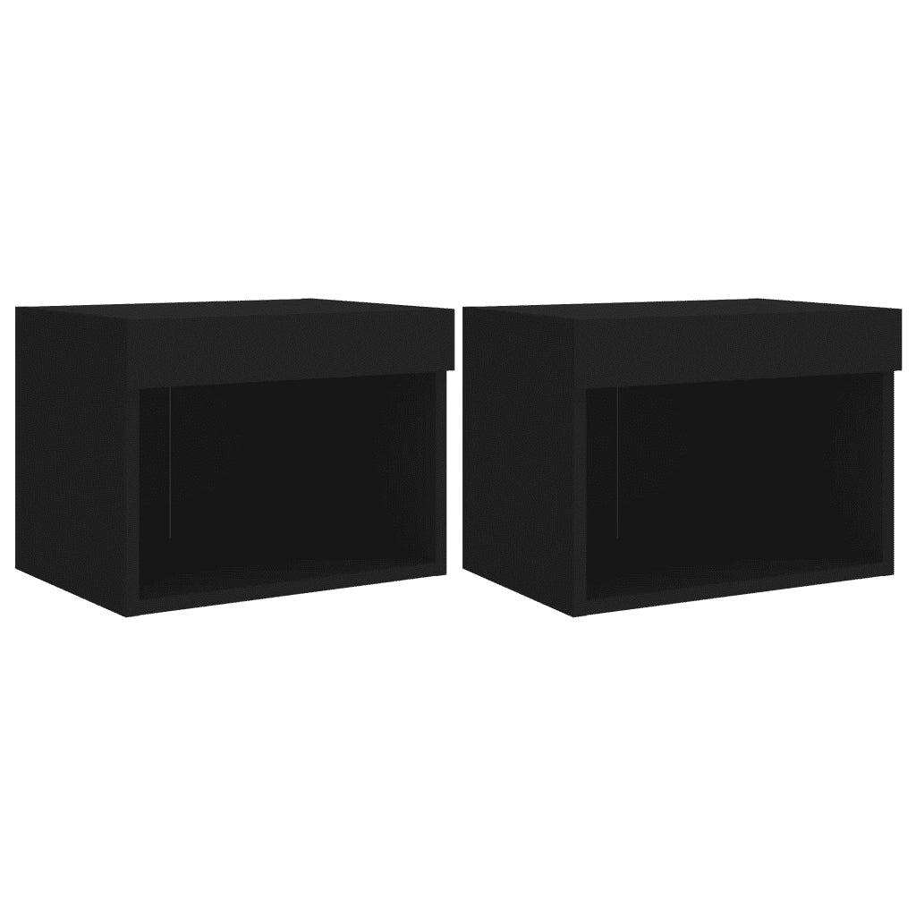 Comodini con Luci LED a Parete 2pz-Set di 2 Tavolino da notte Neri