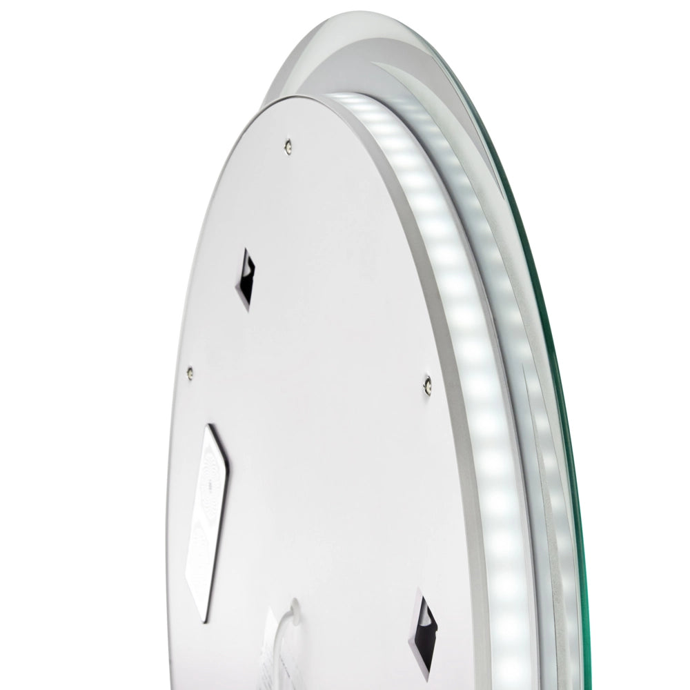 Specchio da parete a LED argento rotondo con altoparlante bluetooth 60 x 60 cm stile elegante