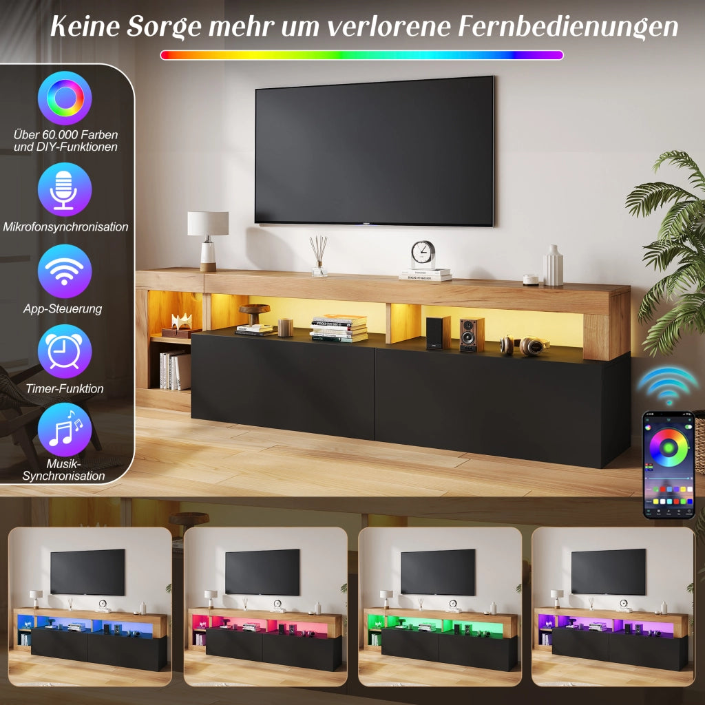 Cassettiera TV nera in truciolare lunga 184 cm