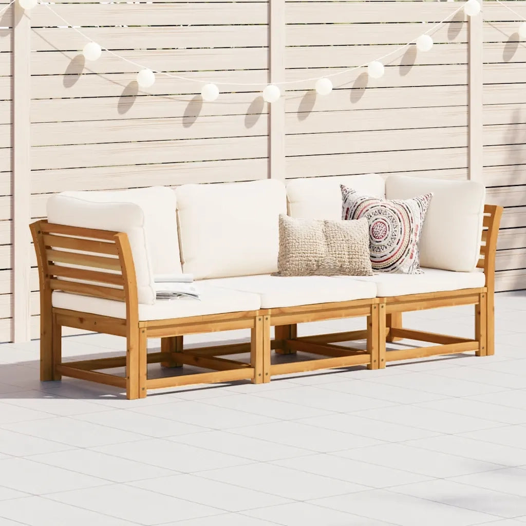 Set Mobili da Giardino 3pz con Cuscini Legno Massello di Acacia