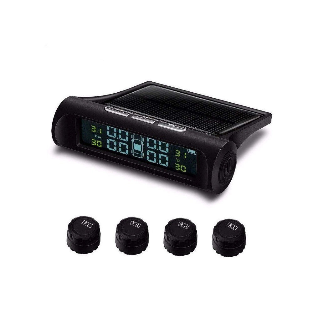 Trade Shop - Misuratore Di Pressione Ruote Auto Digitale Solare Wireless Tpms 4 Sensori -