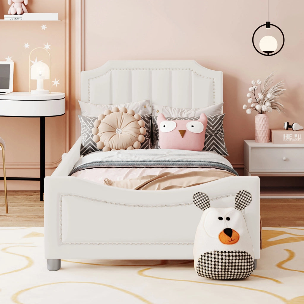 LETTO imbottito per bambini 90x200 cm in flanella beige