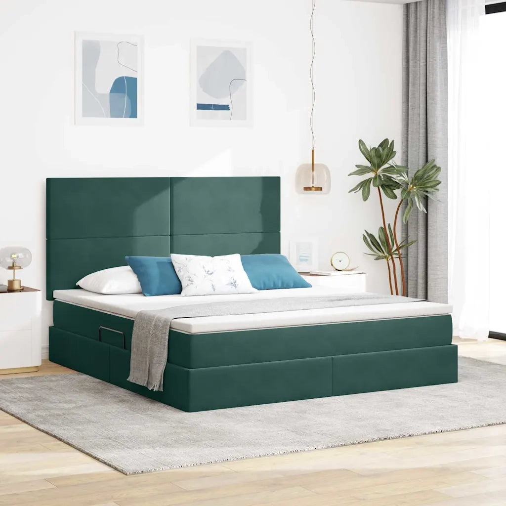 Letto con contenitore e LED Verde Scuro 160 x 200 cm Velluto