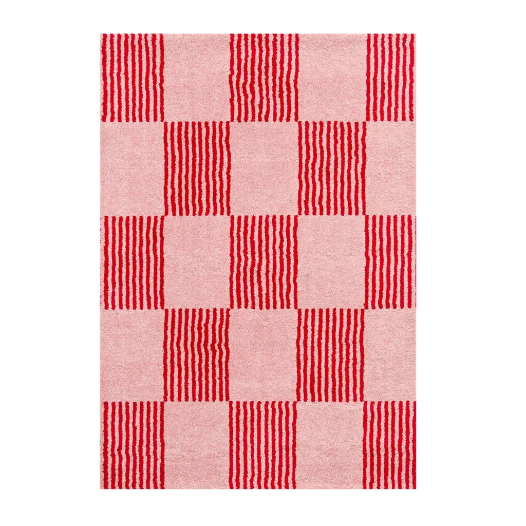 Tappeto interno a scacchi rosso e rosa