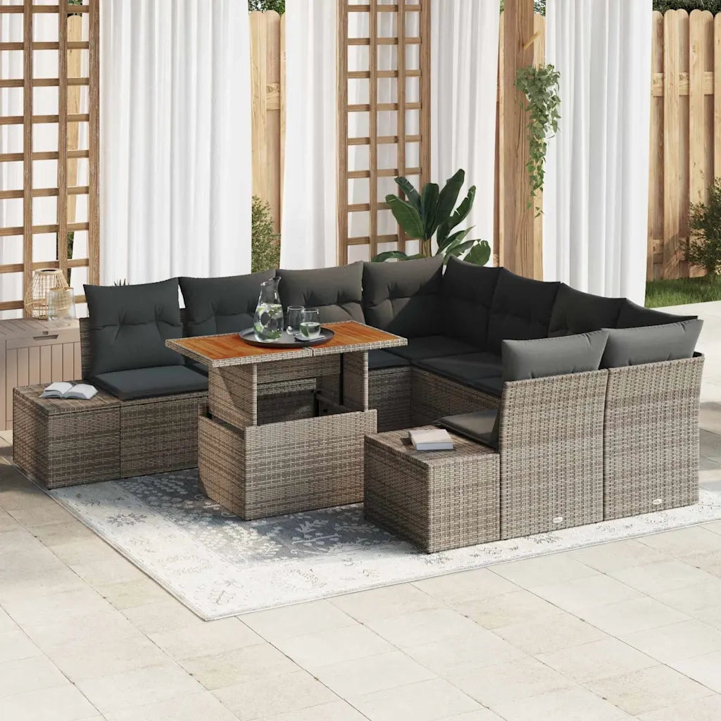 Set da Pranzo per Giardino con cuscino 9 pcs Grigio e Marrone
