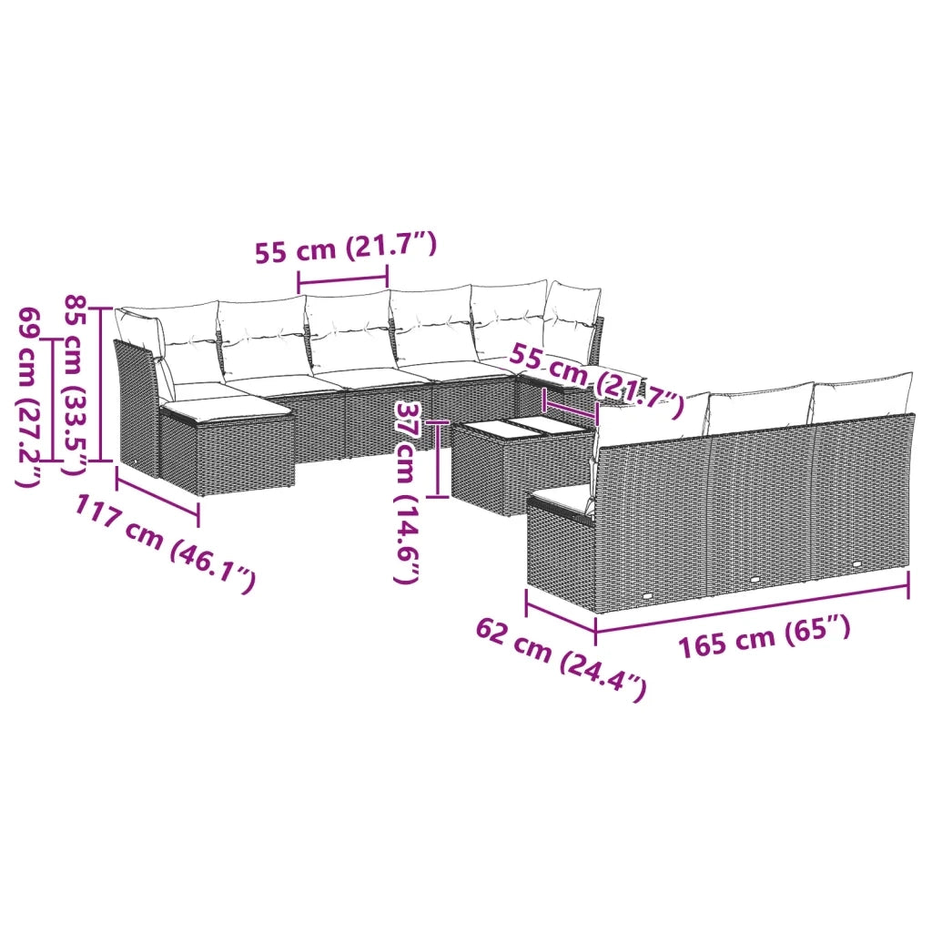 Set Divani da Giardino 11 pz con Cuscini in Polyrattan Grigio 3218302