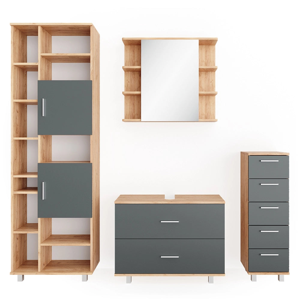 Vicco Set mobili bagno Antracite/quercia dorata 4 parti