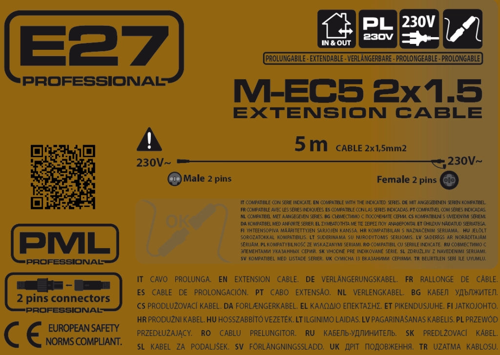 Cavo prolunga 2x1,5mm2 5m uso esterno