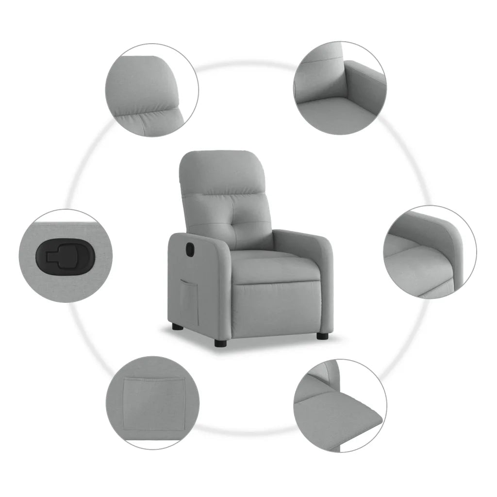 Poltrona | Sedia Relax Reclinabile in Tessuto Grigio Chiaro