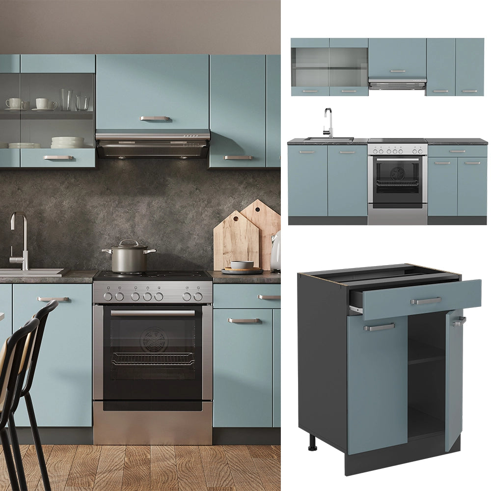 Vicco Cucina componibile Blu-grigio/antracite 200 cm , PL Marmo