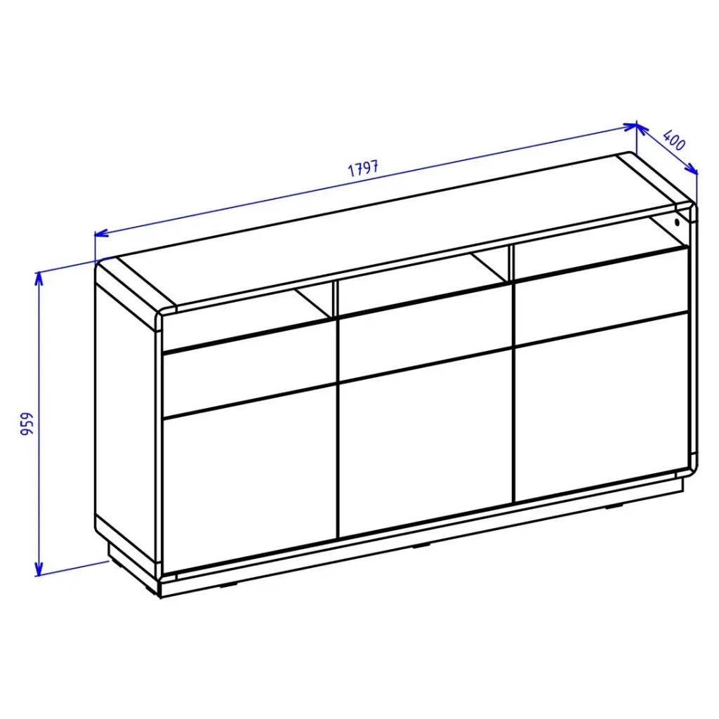 Credenza 180cm collezione VILLA. Colore quercia e nero.