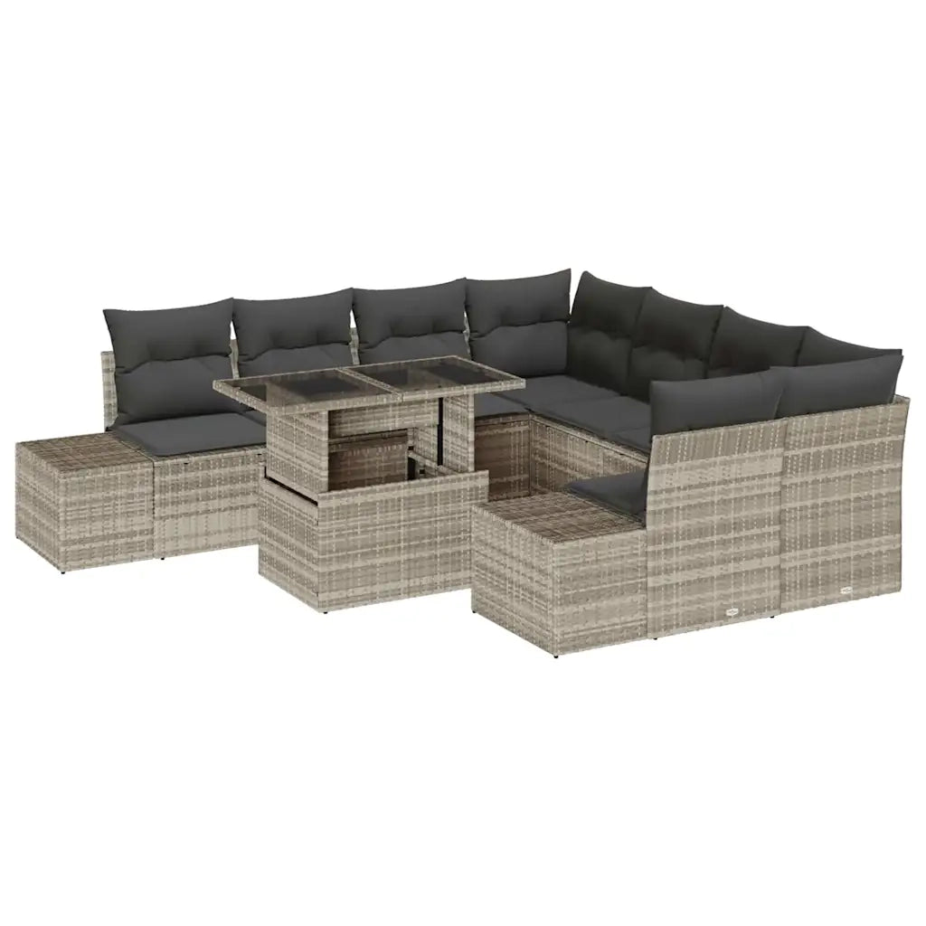 Set Divano da Giardino 9 pcs Grigio chiaro polyrattan 3349158