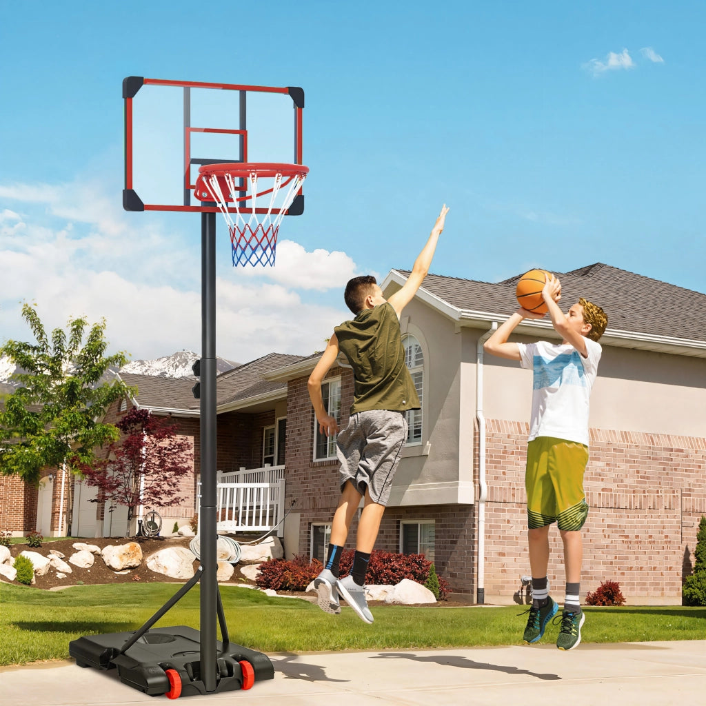Canestro da Basket Regolabile 178-208 cm con Ruote e Base Riempibile ¨C Minimal ¨C Rosso e Nero