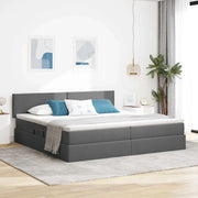 Letto con contenitore e LED Grigio scuro 200 x 200 cm Tessuto