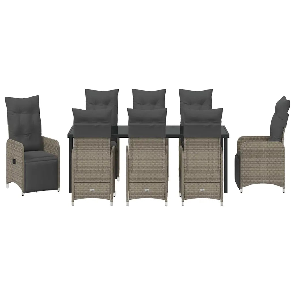 Set da Pranzo per Giardino con cuscino 9 pcs Grigio polyrattan 3379680