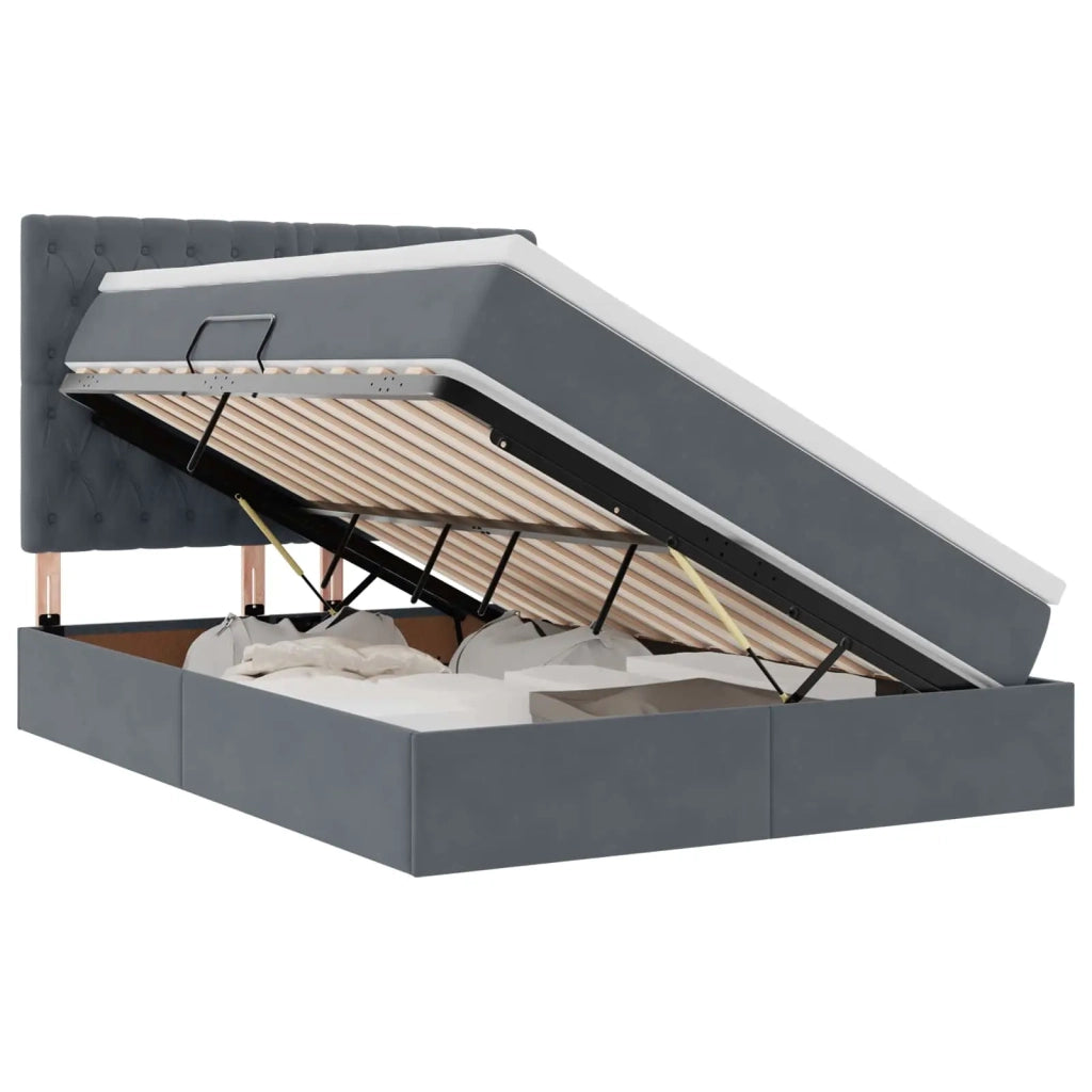 Letto con contenitore e LED Grigio scuro 140 x 190 cm Velluto