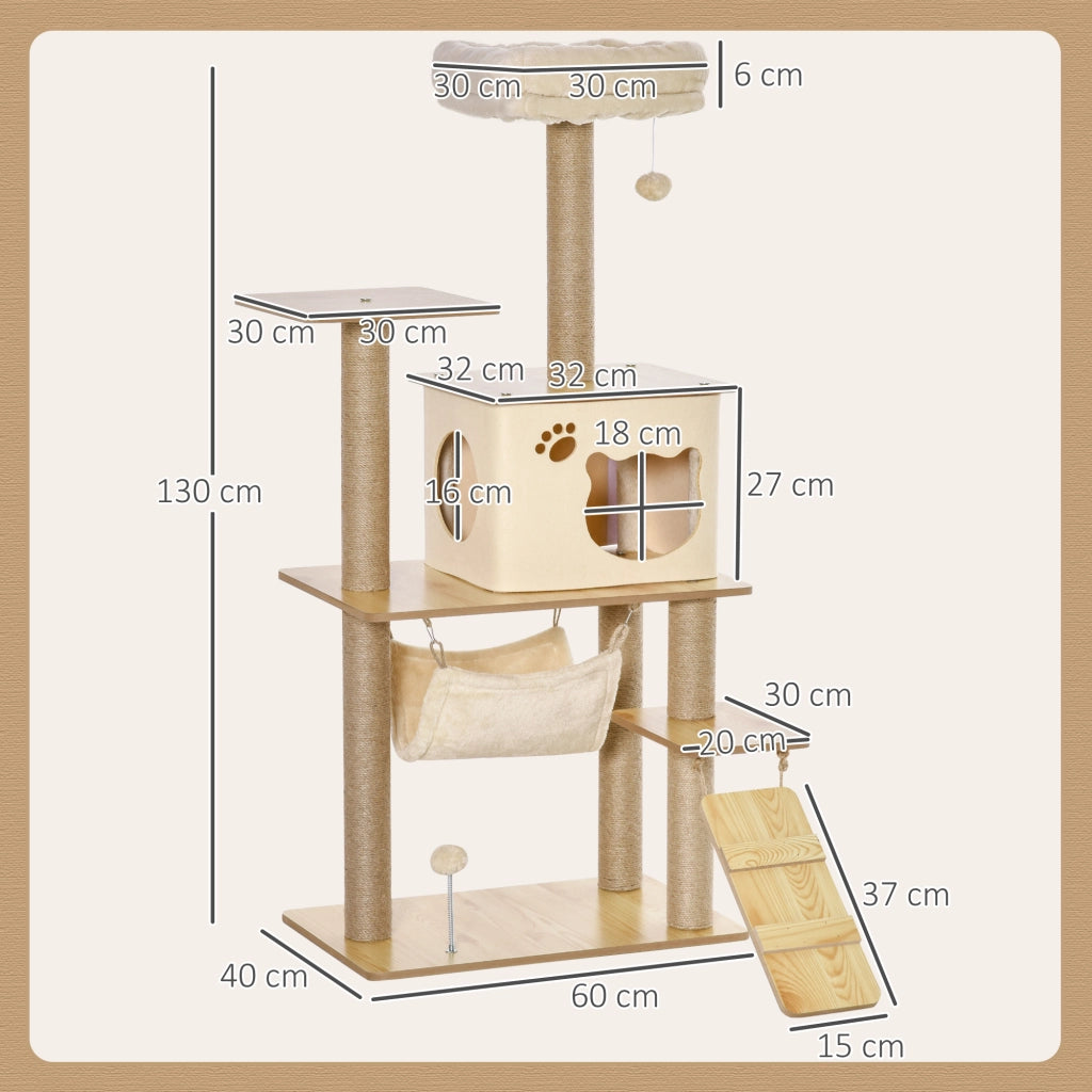 Albero tiragraffi per gatti con piattaforme e posti ¨C Minimal ¨C 130 cm beige