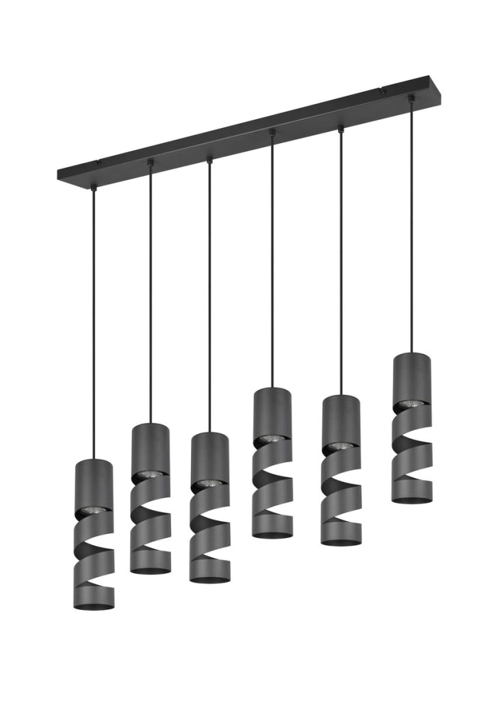 Lampada a sospensione nera STREAM Trio 6xGU10 150cm