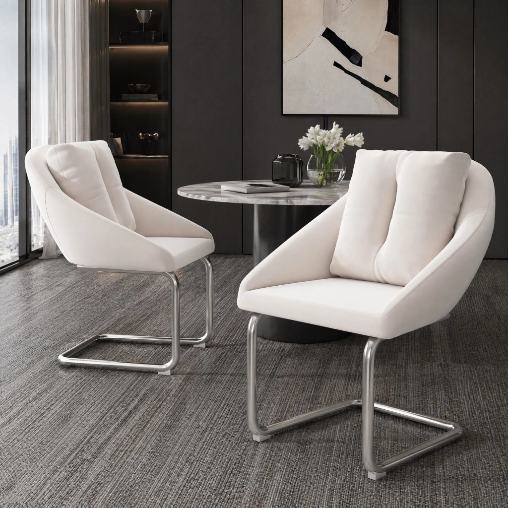 Sedia da Pranzo Set da 2 con Schienale Ergonomico e Cuscino, in Velluto e Metallo, Beige