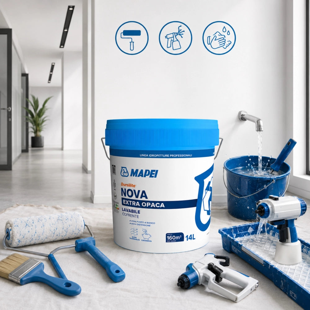Mapei dursilite nova idropittura murale extra opaca lavabile per interni 14l