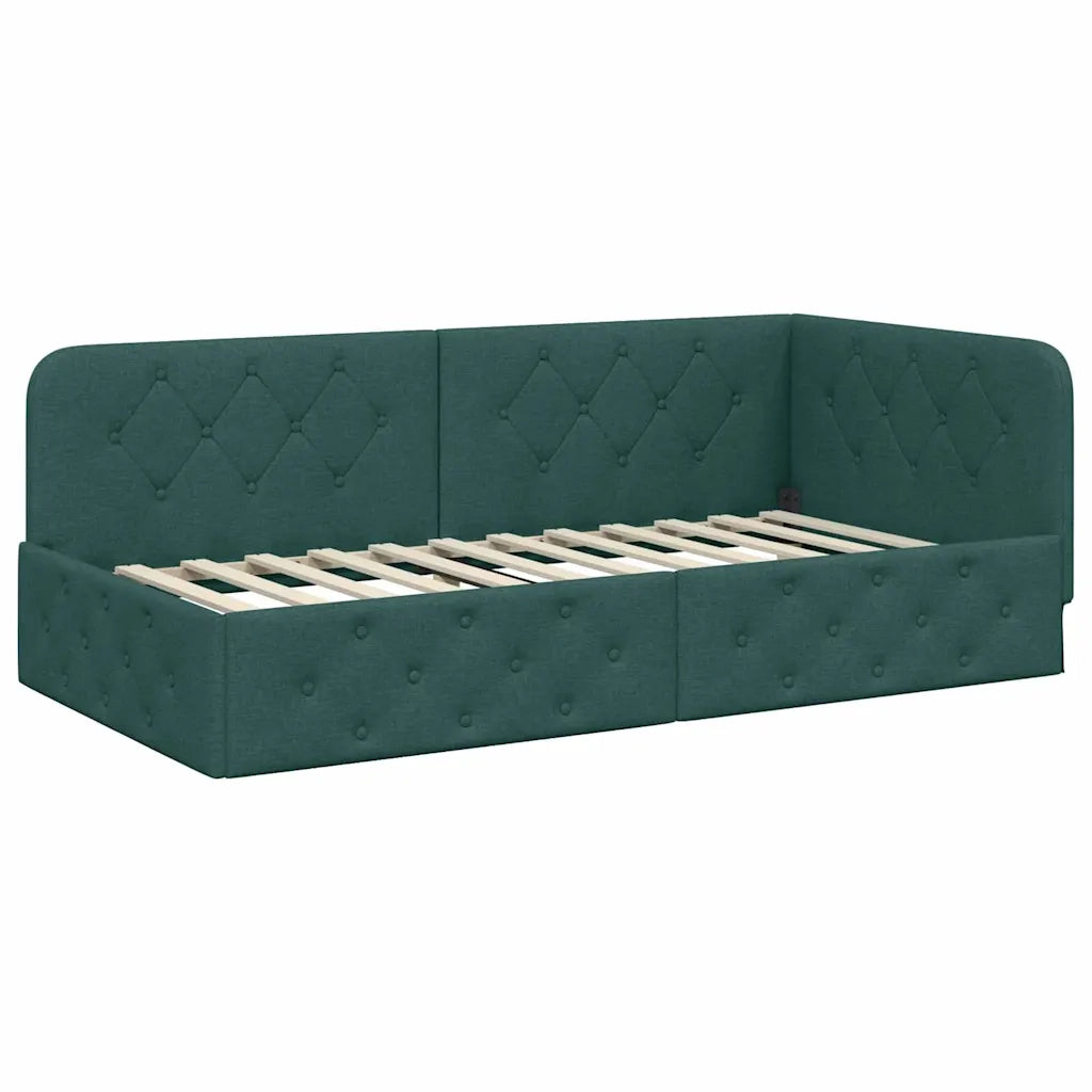 Cornice del letto ad angolo Verde Scuro 100 x 200 cm Tessuto