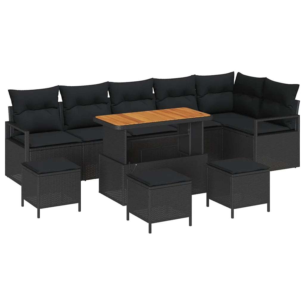 Set Divano da Giardino con cuscino 10 pcs Nero Poly Rattan 3362549