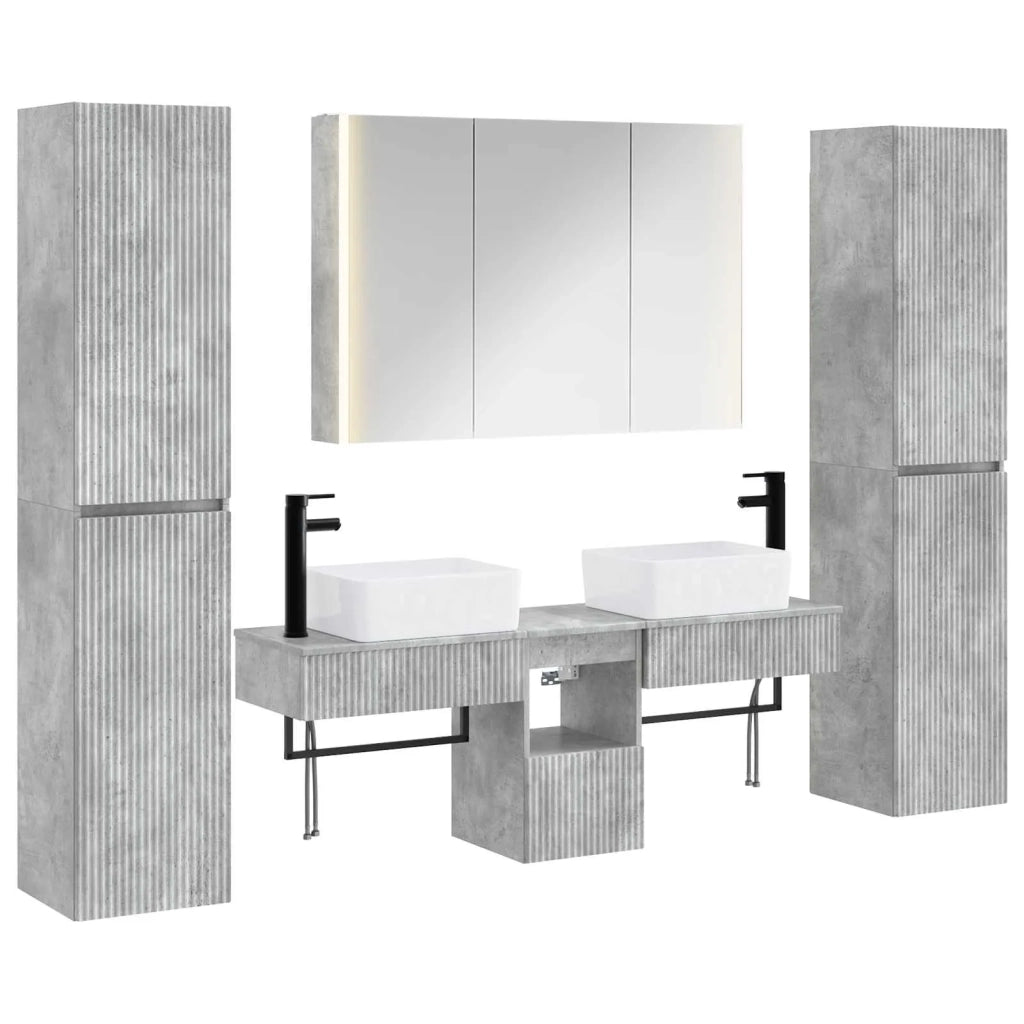 Set di mobili per il bagno 6 pz Grigio Cemento 3407202