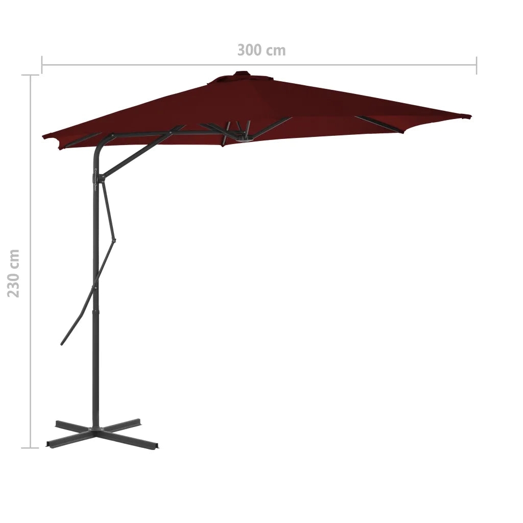Ombrellone con Palo in Acciaio-Ombrello da giardino Rosso Bord¨° 300x230 cm