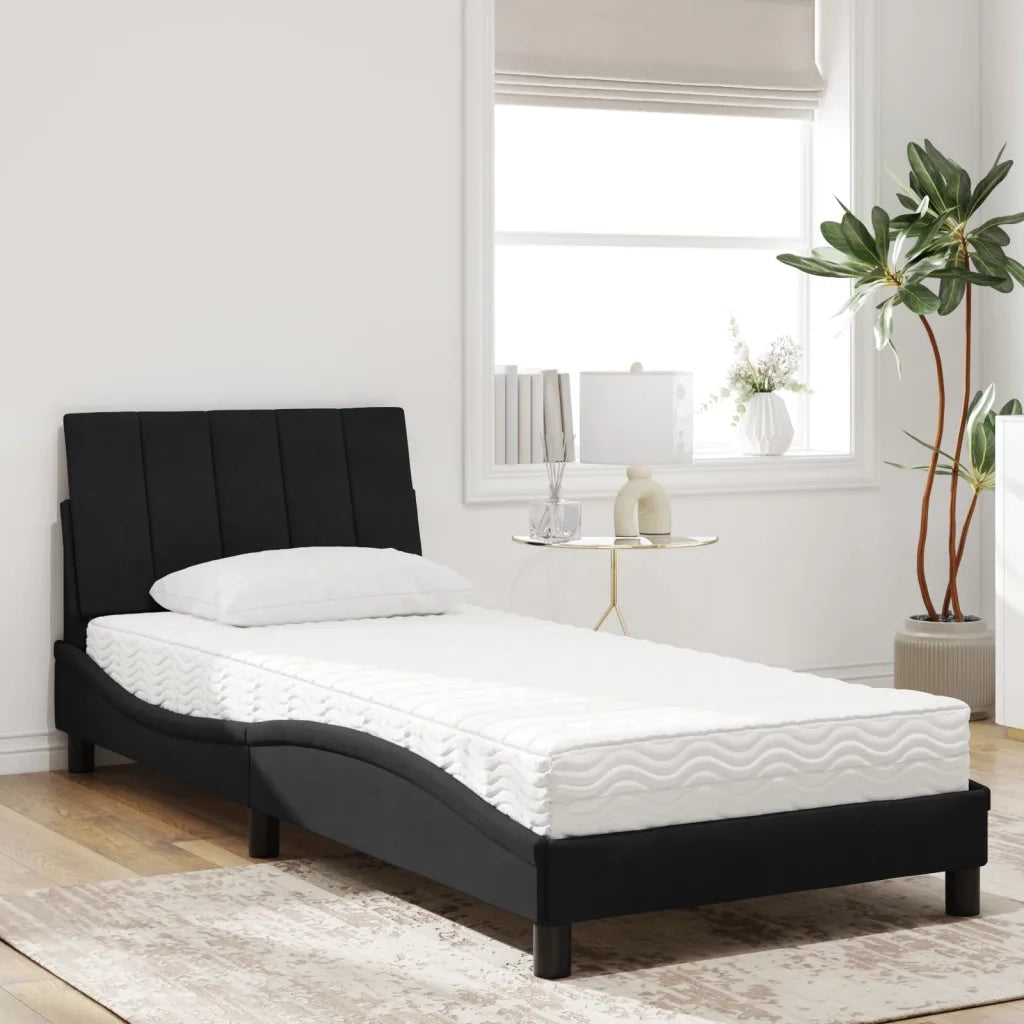 Letto con Materasso Hanko Nero 80x200 cm in Velluto 3208564