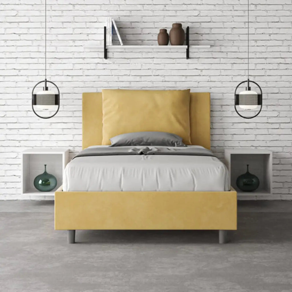 Letto una piazza e mezza con rete imbottito 120x200 microfibra ocra Antea