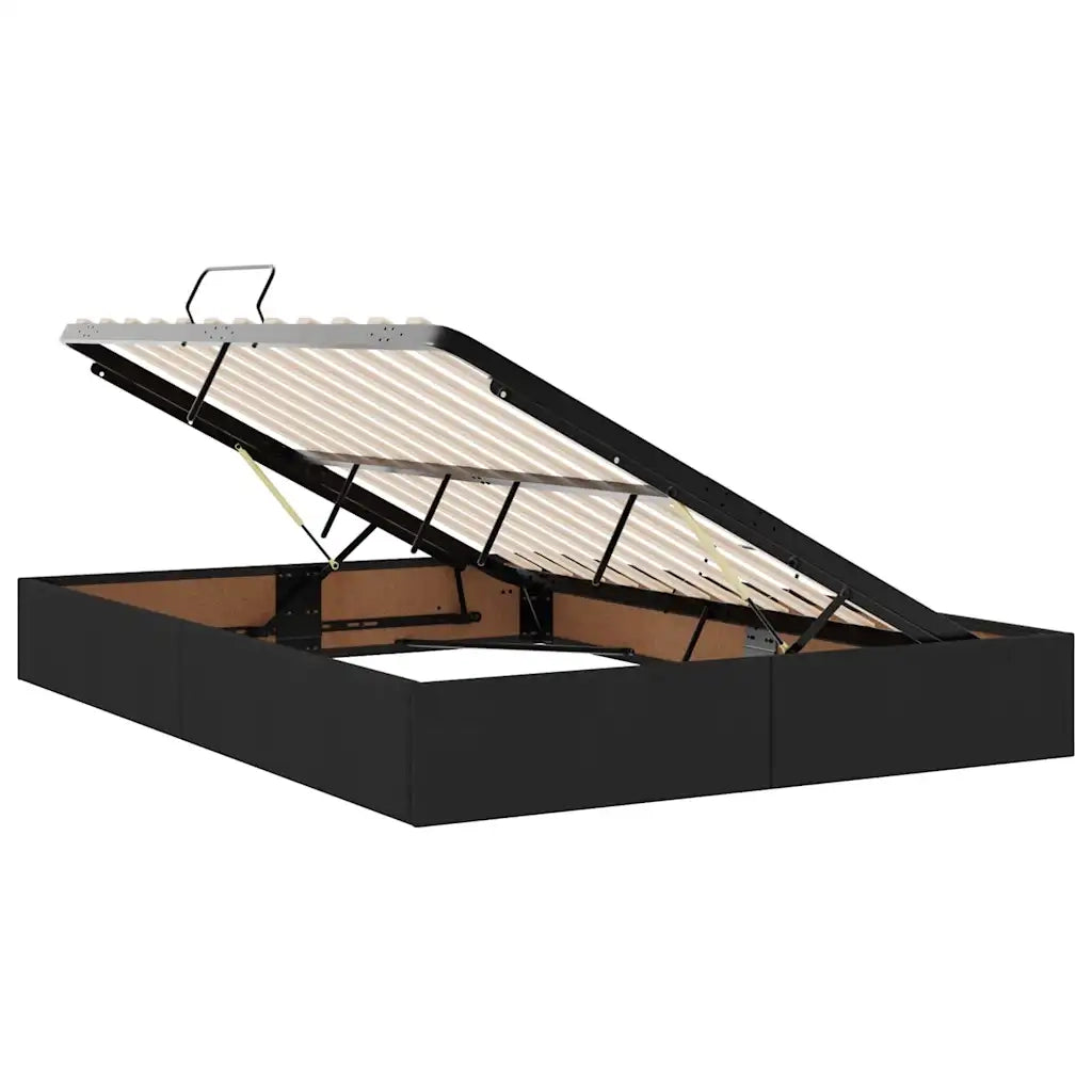 Letto con contenitore e LED con led Nero 140 x 190 cm Tessuto