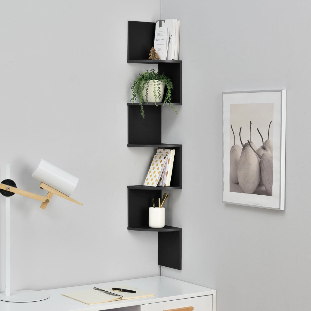 Scaffale Angolare da Parete Lysaker Design Zigzag con 5 Ripiani - Nero [en.casa]
