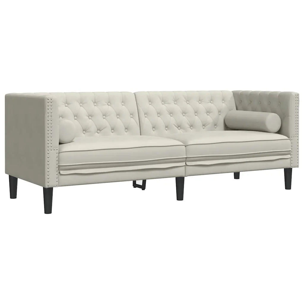 Set Divani Chesterfield 3pz con Cuscini Crema Velluto