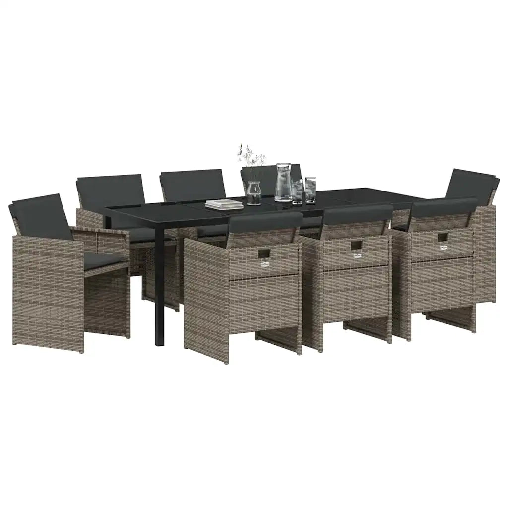 Set da Pranzo per Giardino con cuscino 9 pcs Grigio polyrattan 3379951