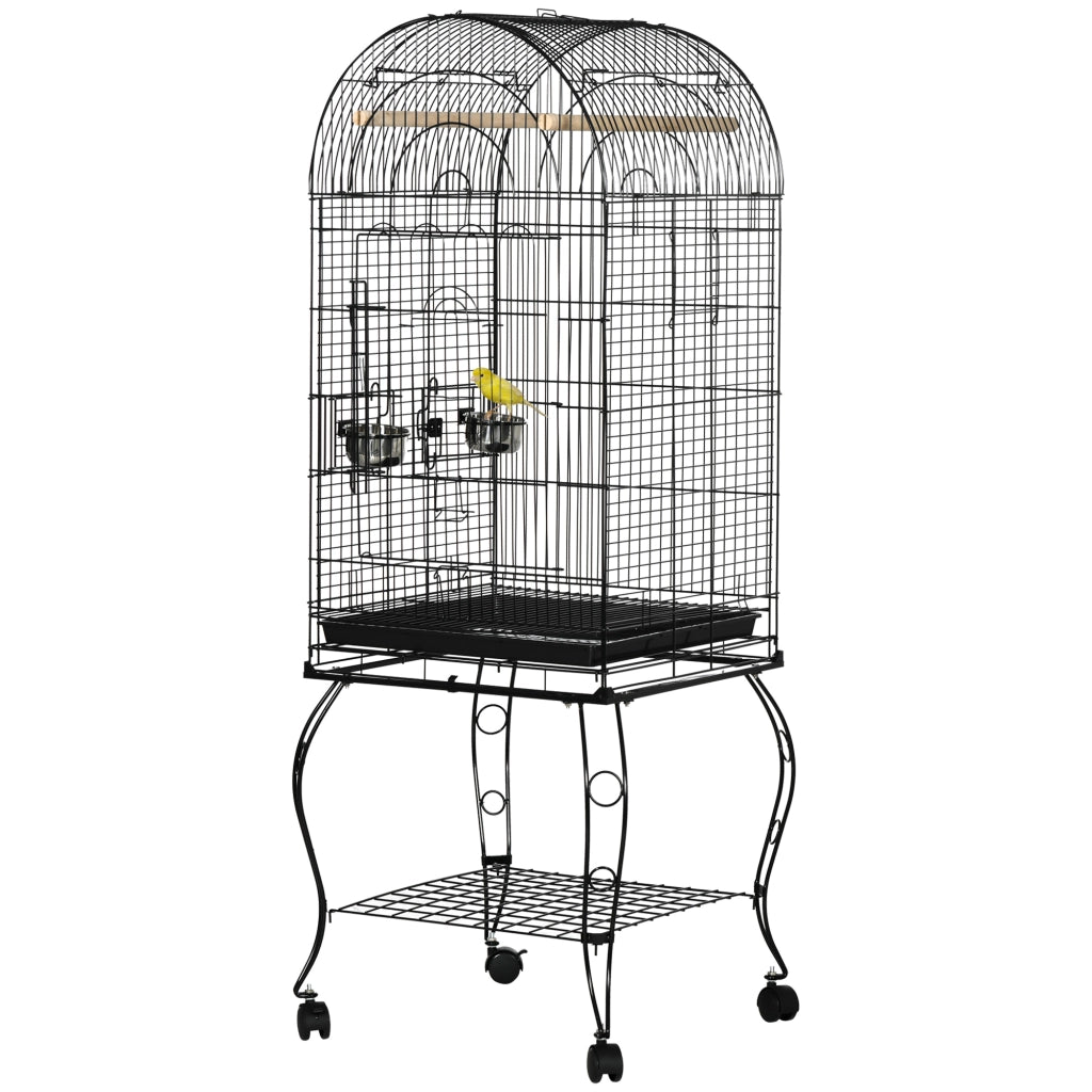 Gabbia per Uccelli con Supporto e Ruote ¨C Minimal ¨C Nero 51x51x153 cm