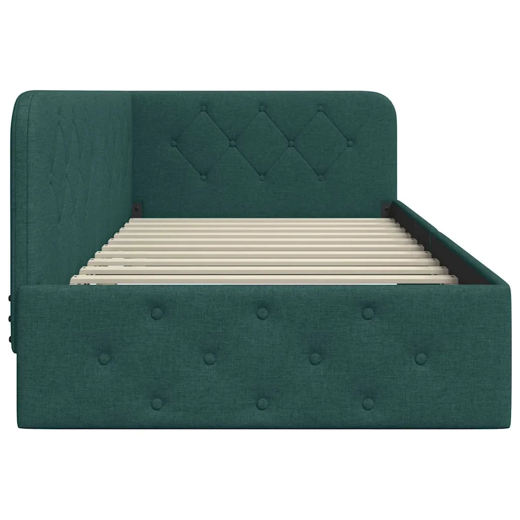 Letto singolo | Letto per adulti | Cornice del letto ad angolo Verde Scuro 100 x 200 cm Tessuto