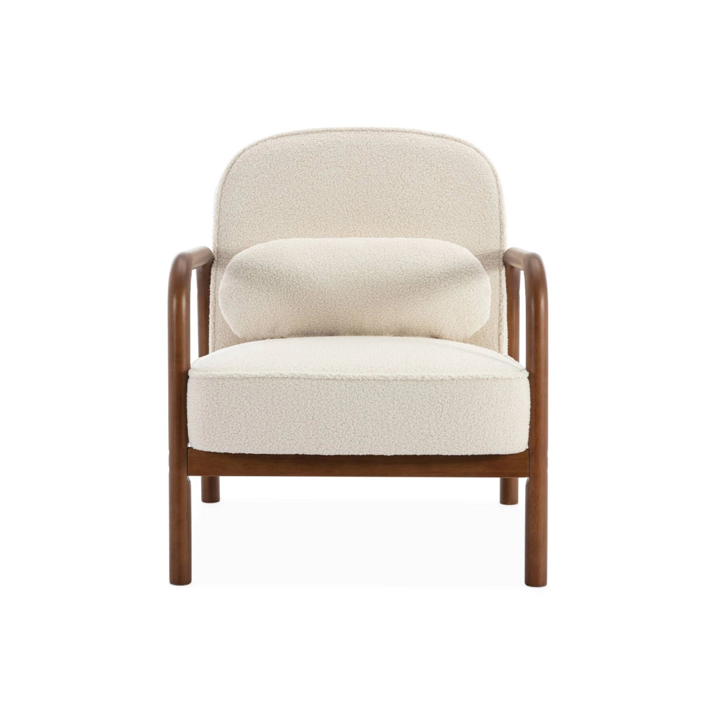 Poltrona scandinava in legno di hevea tinto noce, crema