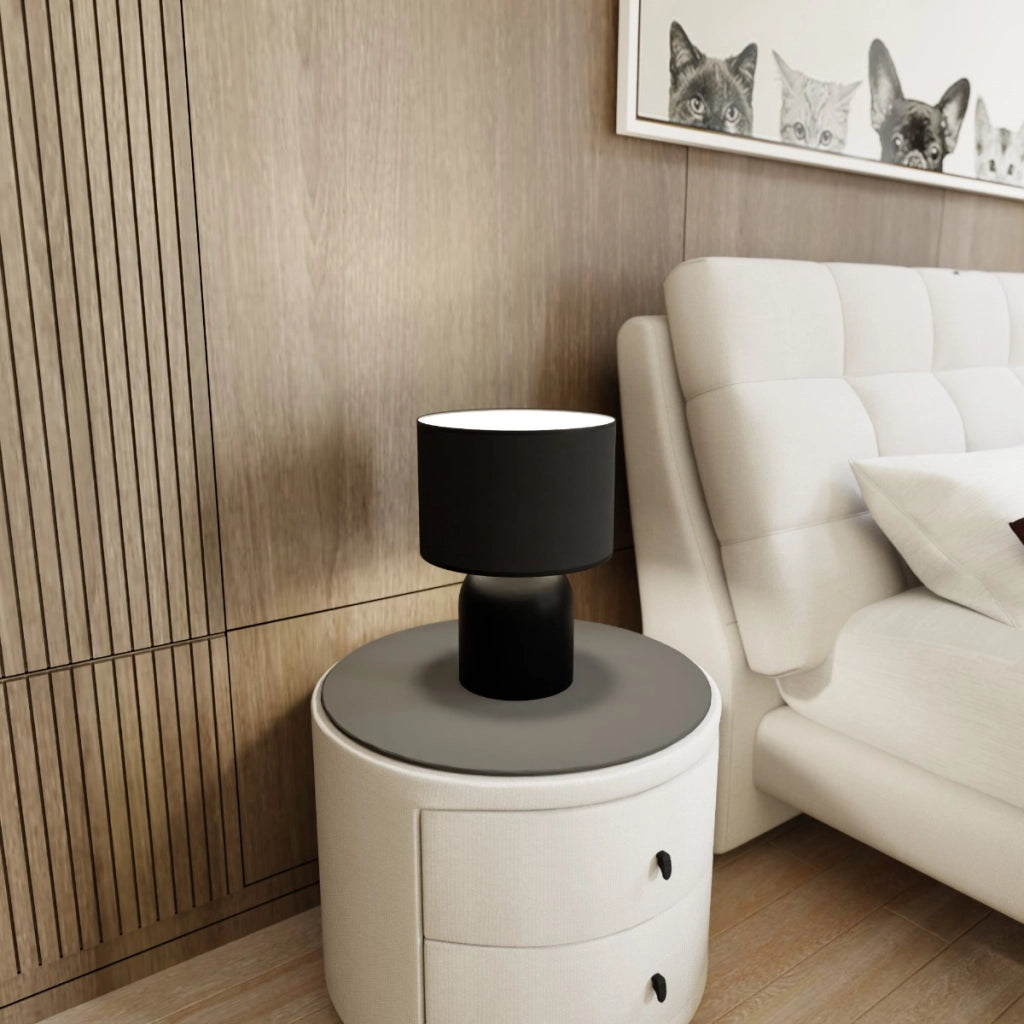 Lampada da tavolo nera, paralume bianco interno E27 15W