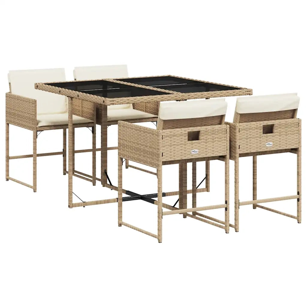 Set da Pranzo da Giardino 5 pz con Cuscini Beige in Polyrattan 3211258