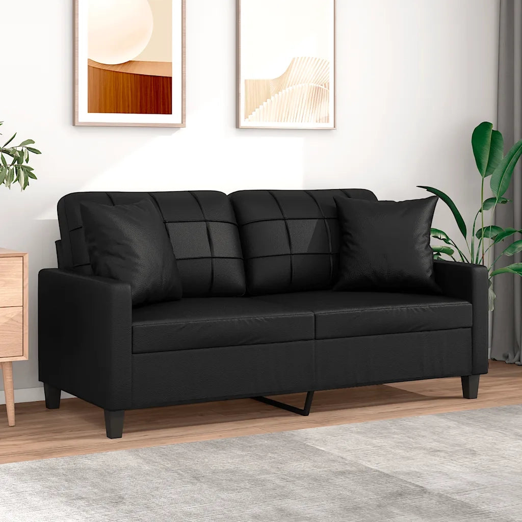 Divano a 2 Posti con Cuscini-Sofa 2 Posti con Cuscini Nero 140 cm in Similpelle 732094