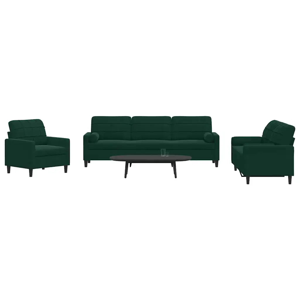 Set di Divani 3 pz con Cuscini e Rinforzi Verde scuro Velluto 3278453