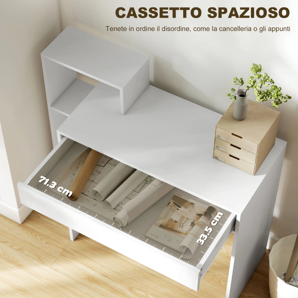 Scrivania PC Moderna con Cassetto e Ripiani Aperti ¨C Minimal ¨C 100x40x90 cm