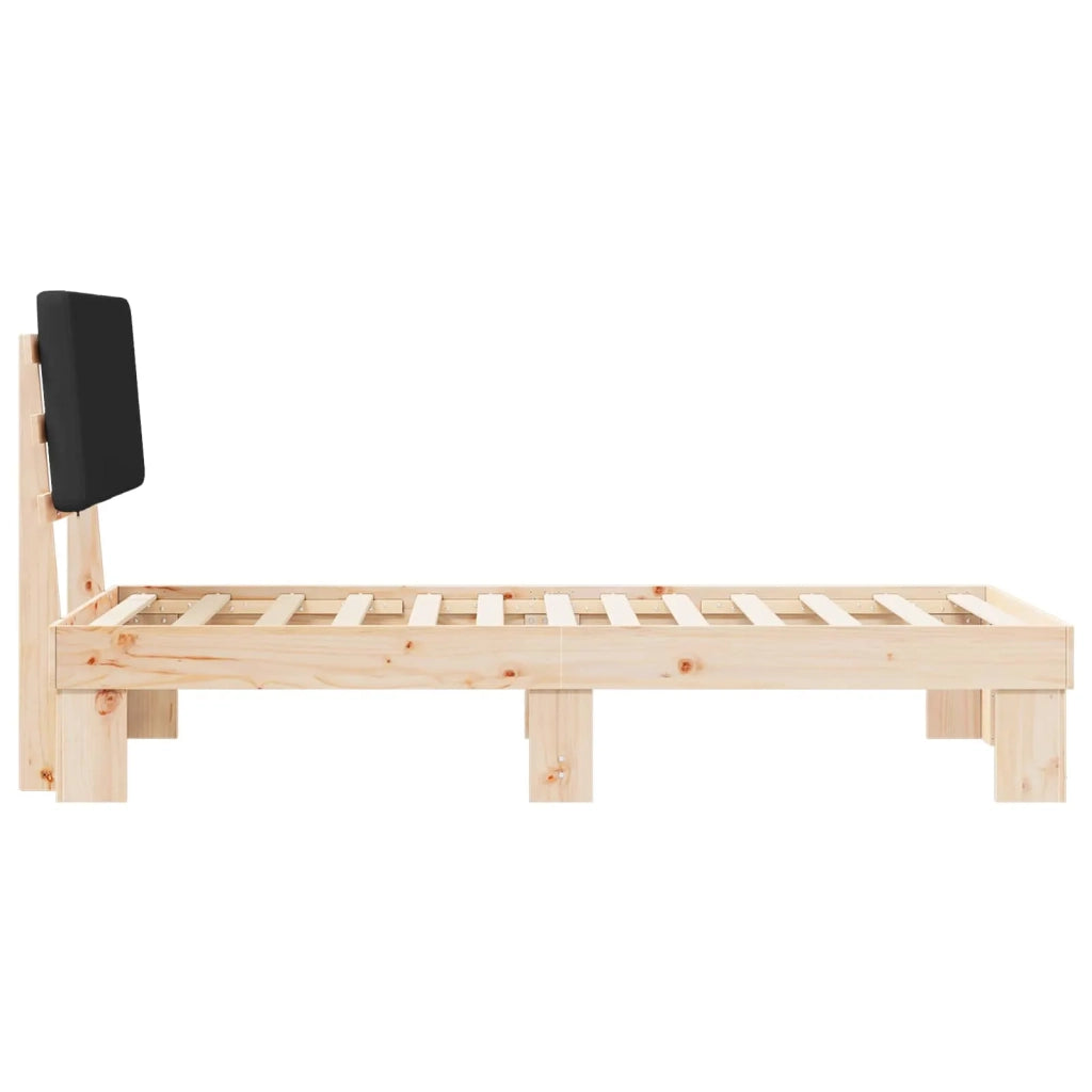 Letto singolo | Letto per adulti | Letto con Testiera Rivestita Nero 90 x 190 cm Pino massello