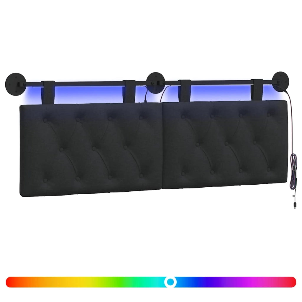 Testiera sospesa Con luce LED Nero Tessuto 3424627
