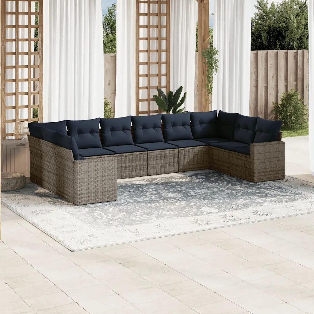 Set Divani da Giardino 10 pz con Cuscini Grigio in Polyrattan 3219461