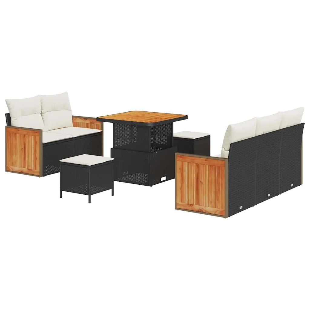 Set Divano da Giardino 10 pcs Nero e Crema polyrattan 3365195