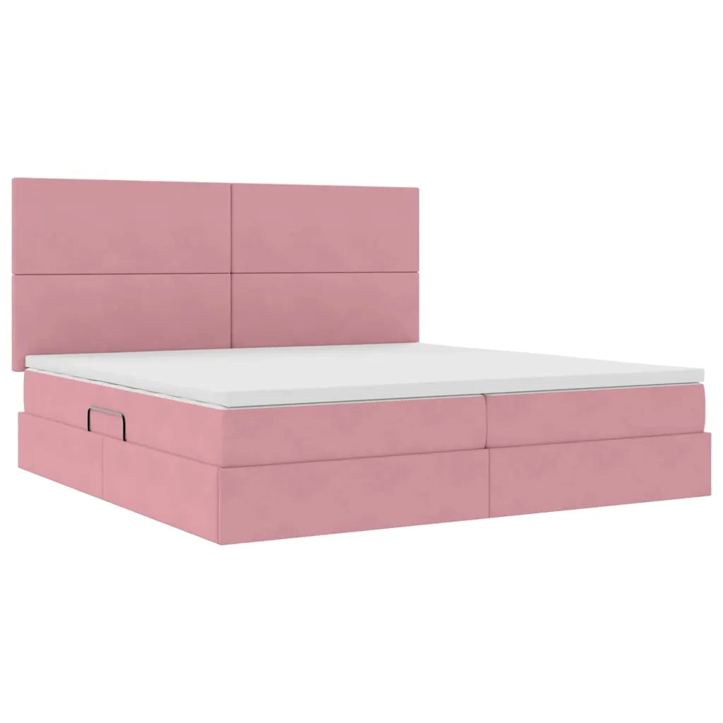 Letto con contenitore e materasso Rosa 200 x 200 cm Velluto 3371996
