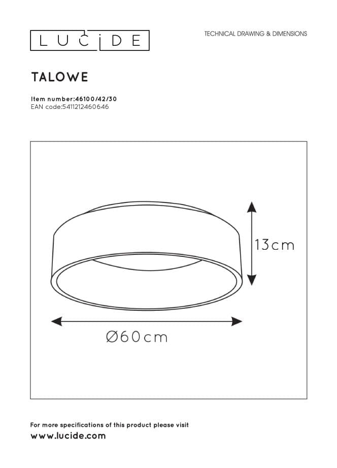 Plafoniera LED Lucide Talowe 42W 3000K nera 60cm dimm.